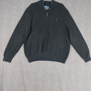 POLO RALPH LAUREN MENS BLACK 100% COTTON KNIT PREPPY QUARTER ZIP SWEATER XXL